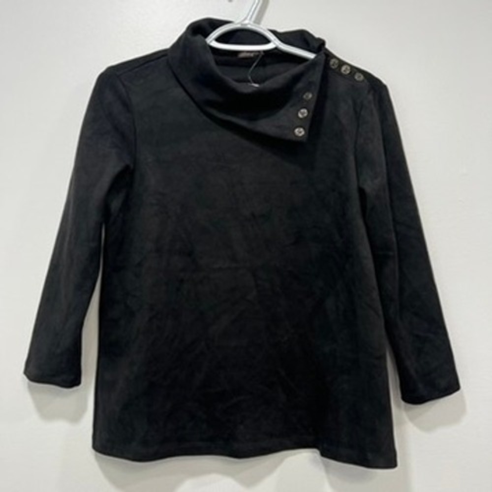 J Mclaughlin Clio Top XS NWT $168 Black Solid Cowl Neck 3/4 Sleeve Button